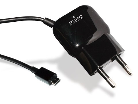 PURO Mini Travel Charger - Przenośna ładowarka sieciowa z kablem Micro USB (czarny) Puro PURO Mini Travel Charger - Przenośna ładowarka sieciowa z kablem Micro USB (czarny) Puro