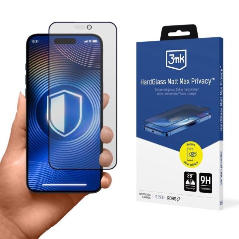 3mk HardGlass Matt Max Privacy - Matowe szkło hartowane z filtrem prywatyzującym do iPhone 16 Pro 3mk