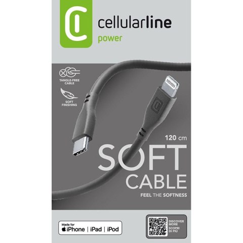 Cellularline Soft Cable - Kabel USB-C do Lightning certyfikat MFi 1.2 m (czarny) Cellularline Cellularline Soft Cable - Kabel USB-C do Lightning certyfikat MFi 1.2 m (czarny) Cellularline