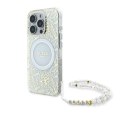 Guess IML Flowers Allover Electro With Pearl Strap MagSafe - Etui iPhone 16 Pro Max (biały) Guess