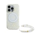 Guess IML Flowers Allover Electro With Pearl Strap MagSafe - Etui iPhone 16 Pro Max (biały) Guess