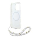 Guess IML Flowers Allover Electro With Pearl Strap MagSafe - Etui iPhone 16 Pro Max (biały) Guess