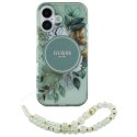 Guess IML Flowers With Pearl Strap MagSafe - Etui iPhone 16 (zielony) Guess