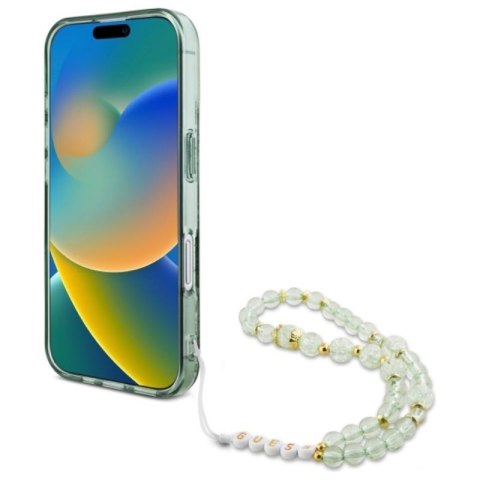 Guess IML Flowers With Pearl Strap MagSafe - Etui iPhone 16 (zielony) Guess Guess IML Flowers With Pearl Strap MagSafe - Etui iPhone 16 (zielony) Guess