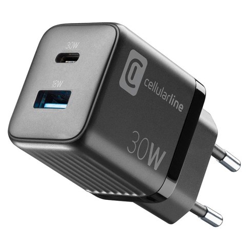 Cellularline Multipower Micro GaN - Ładowarka sieciowa USB-C & USB-A Power Delivery 30W (czarny) Cellularline Cellularline Multipower Micro GaN - Ładowarka sieciowa USB-C & USB-A Power Delivery 30W (czarny) Cellularline