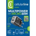 Cellularline Multipower Micro GaN - Ładowarka sieciowa USB-C & USB-A Power Delivery 30W (czarny) Cellularline