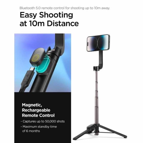 Spigen S570W MagSafe Bluetooth Selfie Stick Tripod - Statyw na smartfon / uchwyt selfie stick (Czarny) Spigen Spigen S570W MagSafe Bluetooth Selfie Stick Tripod - Statyw na smartfon / uchwyt selfie stick (Czarny) Spigen