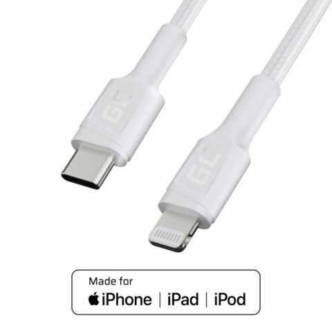 Green Cell PowerStream - Kabel Przewód USB-C - Lightning 100 cm Power Delivery certyfikat Apple MFi (biały) Green Cell Green Cell PowerStream - Kabel Przewód USB-C - Lightning 100 cm Power Delivery certyfikat Apple MFi (biały) Green Cell