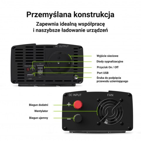 Green Cell - Przetwornica napięcia Inwerter 24V na 230V 1000W/2000W Czysta sinusoida Green Cell Green Cell - Przetwornica napięcia Inwerter 24V na 230V 1000W/2000W Czysta sinusoida Green Cell