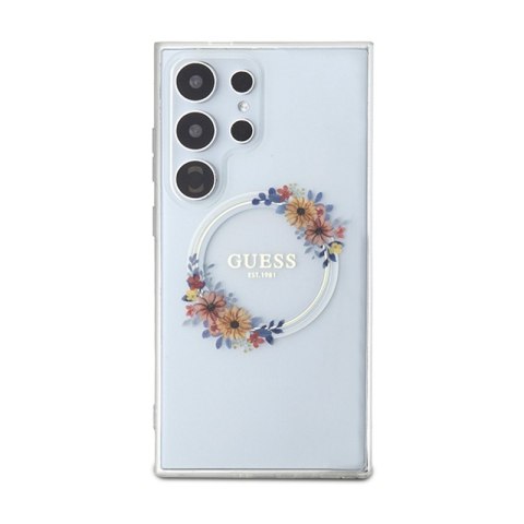 Guess IML Flowers Wreath MagSafe - Etui Samsung Galaxy S24 Ultra (przezroczysty) Guess Guess IML Flowers Wreath MagSafe - Etui Samsung Galaxy S24 Ultra (przezroczysty) Guess