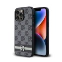 DKNY Leather Checkered Mono Pattern & Printed Stripes - Etui iPhone 14 Pro Max (czarny) DKNY