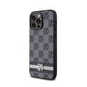 DKNY Leather Checkered Mono Pattern & Printed Stripes - Etui iPhone 14 Pro Max (czarny) DKNY