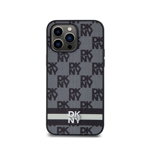 DKNY Leather Checkered Mono Pattern & Printed Stripes - Etui iPhone 14 Pro Max (czarny) DKNY DKNY Leather Checkered Mono Pattern & Printed Stripes - Etui iPhone 14 Pro Max (czarny) DKNY