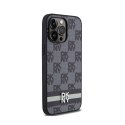 DKNY Leather Checkered Mono Pattern & Printed Stripes - Etui iPhone 14 Pro Max (czarny) DKNY