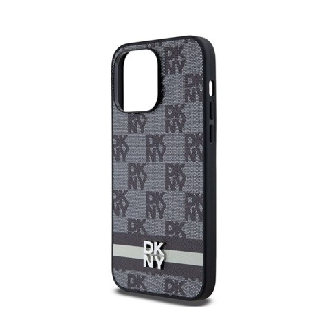 DKNY Leather Checkered Mono Pattern & Printed Stripes - Etui iPhone 14 Pro Max (czarny) DKNY DKNY Leather Checkered Mono Pattern & Printed Stripes - Etui iPhone 14 Pro Max (czarny) DKNY