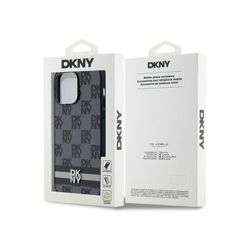 DKNY Leather Checkered Mono Pattern & Printed Stripes - Etui iPhone 14 Pro Max (czarny) DKNY DKNY Leather Checkered Mono Pattern & Printed Stripes - Etui iPhone 14 Pro Max (czarny) DKNY