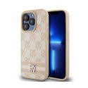 DKNY Leather Checkered Mono Pattern & Printed Stripes - Etui iPhone 15 Pro (różowy) DKNY