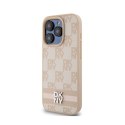 DKNY Leather Checkered Mono Pattern & Printed Stripes - Etui iPhone 15 Pro (różowy) DKNY