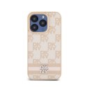 DKNY Leather Checkered Mono Pattern & Printed Stripes - Etui iPhone 15 Pro (różowy) DKNY