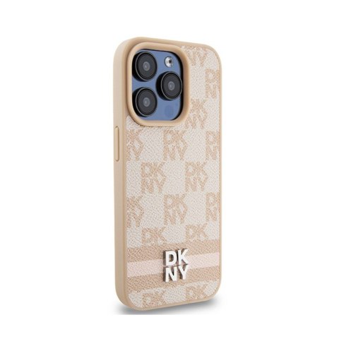 DKNY Leather Checkered Mono Pattern & Printed Stripes - Etui iPhone 15 Pro (różowy) DKNY DKNY Leather Checkered Mono Pattern & Printed Stripes - Etui iPhone 15 Pro (różowy) DKNY