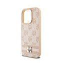 DKNY Leather Checkered Mono Pattern & Printed Stripes - Etui iPhone 15 Pro (różowy) DKNY