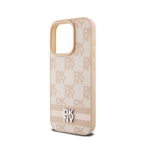 DKNY Leather Checkered Mono Pattern & Printed Stripes - Etui iPhone 15 Pro (różowy) DKNY DKNY Leather Checkered Mono Pattern & Printed Stripes - Etui iPhone 15 Pro (różowy) DKNY