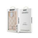 DKNY Leather Checkered Mono Pattern & Printed Stripes - Etui iPhone 15 Pro (różowy) DKNY