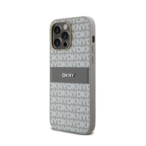 DKNY Leather Mono Stripe & Metal Logo - Etui iPhone 14 Pro (beżowy) DKNY DKNY Leather Mono Stripe & Metal Logo - Etui iPhone 14 Pro (beżowy) DKNY