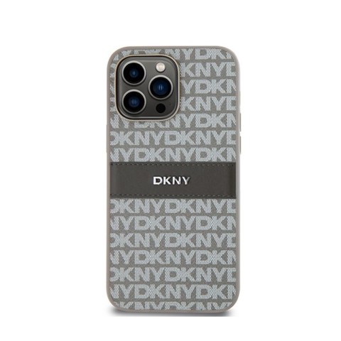DKNY Leather Mono Stripe & Metal Logo - Etui iPhone 14 Pro (beżowy) DKNY DKNY Leather Mono Stripe & Metal Logo - Etui iPhone 14 Pro (beżowy) DKNY