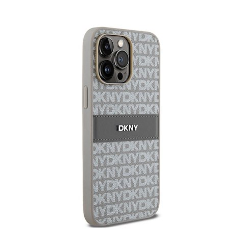 DKNY Leather Mono Stripe & Metal Logo - Etui iPhone 14 Pro (beżowy) DKNY DKNY Leather Mono Stripe & Metal Logo - Etui iPhone 14 Pro (beżowy) DKNY