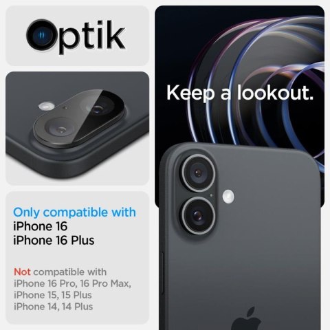 Spigen Optik GLAS.TR Camera Protector 2-Pack - Szkło ochronne na obiektyw do iPhone 16 / 16 Plus (2 szt) (Czarny) Spigen Spigen Optik GLAS.TR Camera Protector 2-Pack - Szkło ochronne na obiektyw do iPhone 16 / 16 Plus (2 szt) (Czarny) Spigen