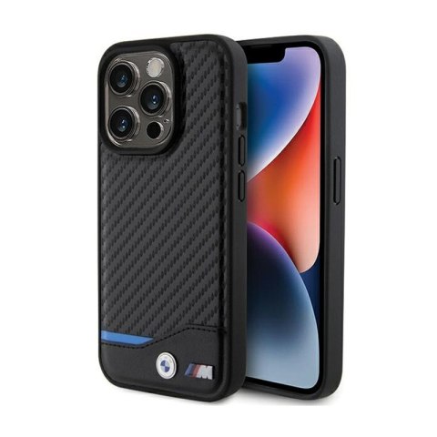 BMW Leather Carbon Blue Line MagSafe - Etui iPhone 15 Pro Max (czarny) BMW BMW Leather Carbon Blue Line MagSafe - Etui iPhone 15 Pro Max (czarny) BMW