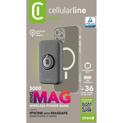 Cellularline Ring MAG 5000 - Power bank indukcyjny 5000mAh 7.5W MagSafe z funkcją standu (czarny) Cellularline Cellularline Ring MAG 5000 - Power bank indukcyjny 5000mAh 7.5W MagSafe z funkcją standu (czarny) Cellularline