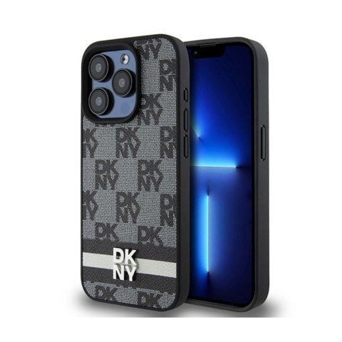 DKNY Leather Checkered Mono Pattern & Printed Stripes - Etui iPhone 15 Pro (czarny) DKNY DKNY Leather Checkered Mono Pattern & Printed Stripes - Etui iPhone 15 Pro (czarny) DKNY
