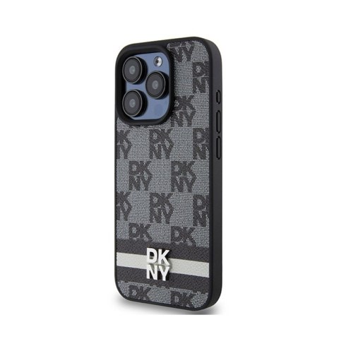 DKNY Leather Checkered Mono Pattern & Printed Stripes - Etui iPhone 15 Pro (czarny) DKNY DKNY Leather Checkered Mono Pattern & Printed Stripes - Etui iPhone 15 Pro (czarny) DKNY