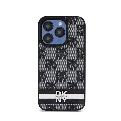 DKNY Leather Checkered Mono Pattern & Printed Stripes - Etui iPhone 15 Pro (czarny) DKNY DKNY Leather Checkered Mono Pattern & Printed Stripes - Etui iPhone 15 Pro (czarny) DKNY