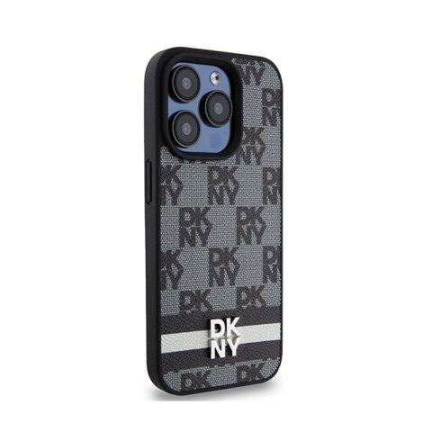 DKNY Leather Checkered Mono Pattern & Printed Stripes - Etui iPhone 15 Pro (czarny) DKNY DKNY Leather Checkered Mono Pattern & Printed Stripes - Etui iPhone 15 Pro (czarny) DKNY