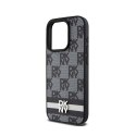 DKNY Leather Checkered Mono Pattern & Printed Stripes - Etui iPhone 15 Pro (czarny) DKNY