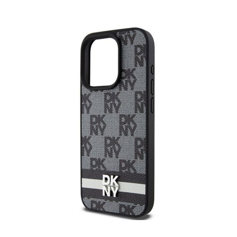 DKNY Leather Checkered Mono Pattern & Printed Stripes - Etui iPhone 15 Pro (czarny) DKNY DKNY Leather Checkered Mono Pattern & Printed Stripes - Etui iPhone 15 Pro (czarny) DKNY