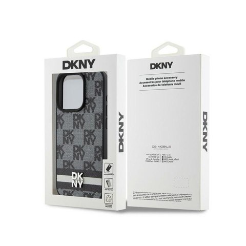DKNY Leather Checkered Mono Pattern & Printed Stripes - Etui iPhone 15 Pro (czarny) DKNY DKNY Leather Checkered Mono Pattern & Printed Stripes - Etui iPhone 15 Pro (czarny) DKNY