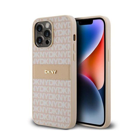 DKNY Leather Mono Stripe & Metal Logo - Etui iPhone 14 Pro Max (różowy) DKNY DKNY Leather Mono Stripe & Metal Logo - Etui iPhone 14 Pro Max (różowy) DKNY