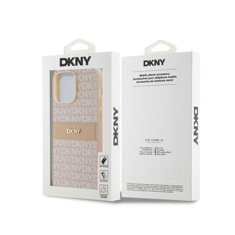 DKNY Leather Mono Stripe & Metal Logo - Etui iPhone 14 Pro Max (różowy) DKNY DKNY Leather Mono Stripe & Metal Logo - Etui iPhone 14 Pro Max (różowy) DKNY