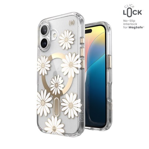 Speck Presidio Lux ClickLock & MagSafe - Etui iPhone 16 (Sunshine Daisies / Clear / Gold) Speck Speck Presidio Lux ClickLock & MagSafe - Etui iPhone 16 (Sunshine Daisies / Clear / Gold) Speck