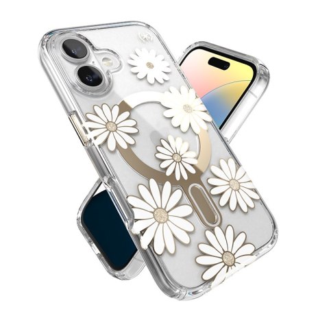 Speck Presidio Lux ClickLock & MagSafe - Etui iPhone 16 (Sunshine Daisies / Clear / Gold) Speck Speck Presidio Lux ClickLock & MagSafe - Etui iPhone 16 (Sunshine Daisies / Clear / Gold) Speck