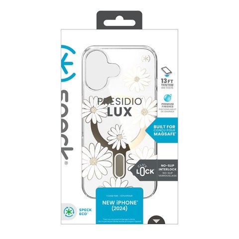 Speck Presidio Lux ClickLock & MagSafe - Etui iPhone 16 (Sunshine Daisies / Clear / Gold) Speck Speck Presidio Lux ClickLock & MagSafe - Etui iPhone 16 (Sunshine Daisies / Clear / Gold) Speck