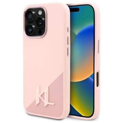 Karl Lagerfeld Silicone Shadow Metal Initial MagSafe - Etui iPhone 16 Pro (różowy) Karl Lagerfeld Karl Lagerfeld Silicone Shadow Metal Initial MagSafe - Etui iPhone 16 Pro (różowy) Karl Lagerfeld