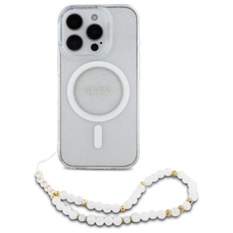 Guess IML Glitter With Pearl Strap MagSafe - Etui iPhone 16 Pro Max (przezroczysty) Guess Guess IML Glitter With Pearl Strap MagSafe - Etui iPhone 16 Pro Max (przezroczysty) Guess