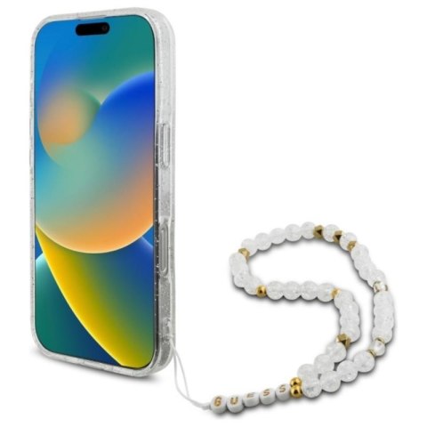 Guess IML Glitter With Pearl Strap MagSafe - Etui iPhone 16 Pro Max (przezroczysty) Guess Guess IML Glitter With Pearl Strap MagSafe - Etui iPhone 16 Pro Max (przezroczysty) Guess
