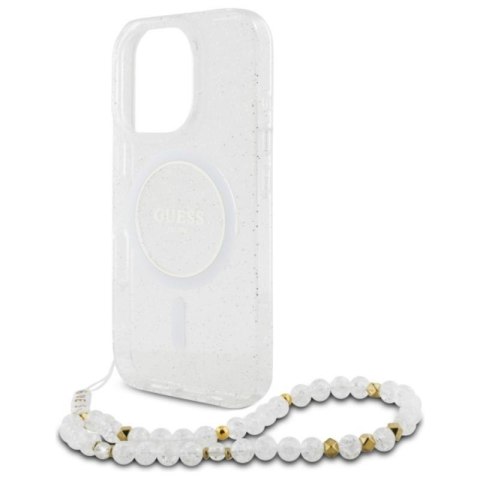 Guess IML Glitter With Pearl Strap MagSafe - Etui iPhone 16 Pro Max (przezroczysty) Guess Guess IML Glitter With Pearl Strap MagSafe - Etui iPhone 16 Pro Max (przezroczysty) Guess