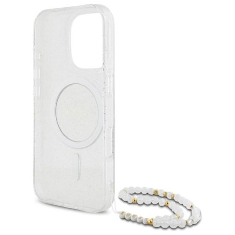 Guess IML Glitter With Pearl Strap MagSafe - Etui iPhone 16 Pro Max (przezroczysty) Guess Guess IML Glitter With Pearl Strap MagSafe - Etui iPhone 16 Pro Max (przezroczysty) Guess